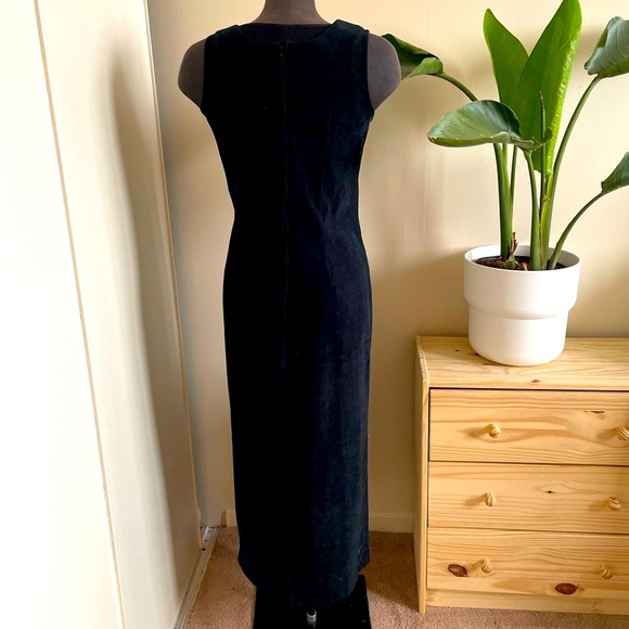 Vintage reitman’s leopard black faux suede/suedette maxi dress size 6-8 slit - Picture 4 of 6